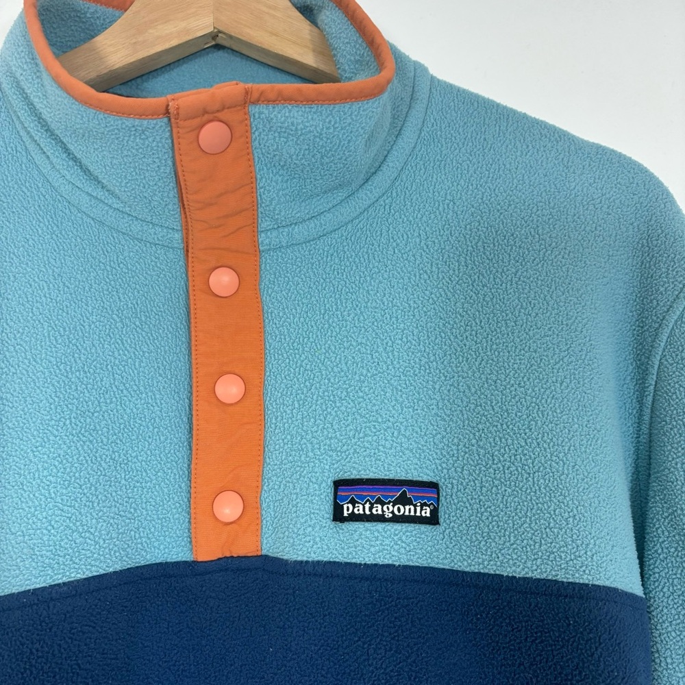Patagonia Colorblock Fleece Sweatshirt Snap Navy Aqua Sz L - Picture 8 of 14